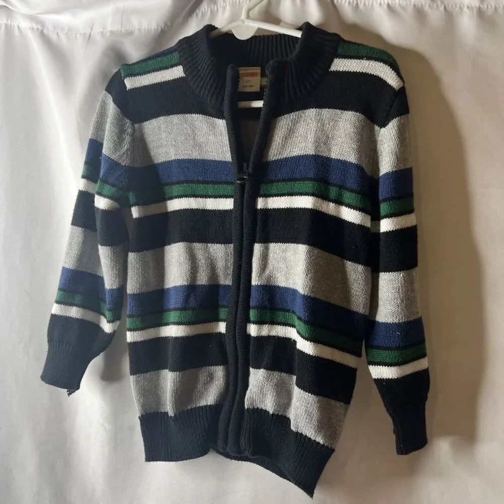 Gymboree Striped Sweater 2T Full‎ Zip Up Toddler Boy Girl Black Gray Blue Green